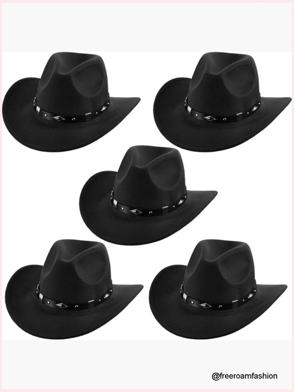 5 Pack Felt Cowboy Hats Wide Brim Cowgirl Hat with Buckle Belt Western Party